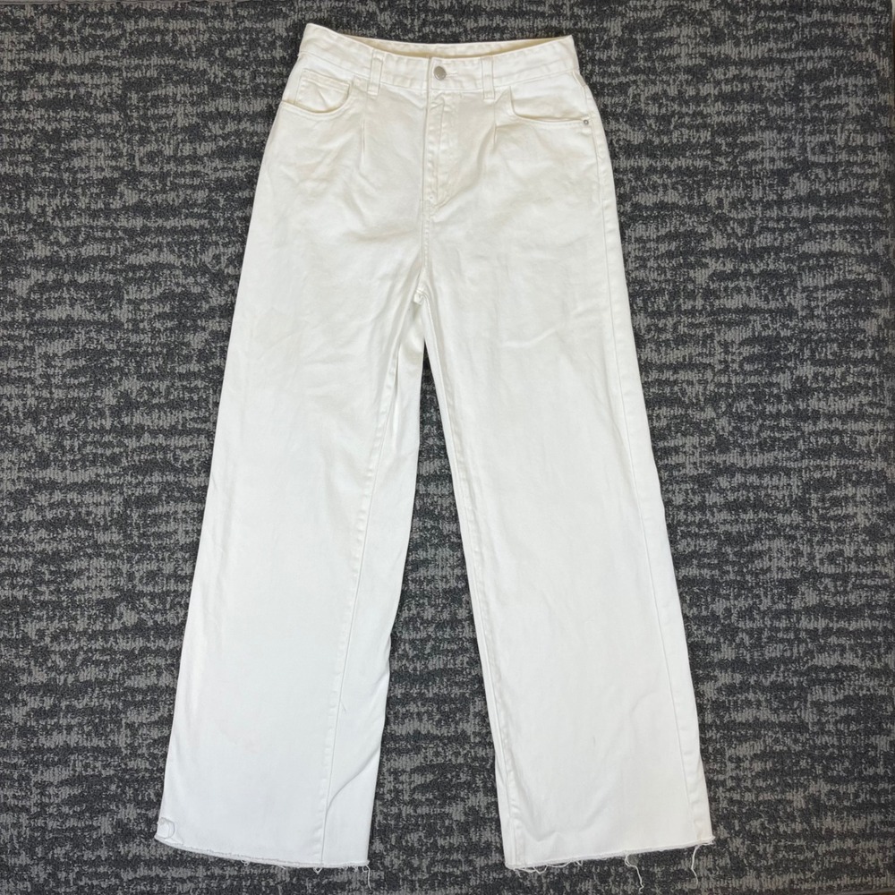 SHEIN Wide Leg Jeans Womens Size 6 White Raw Hem High Rise Cotton Denim